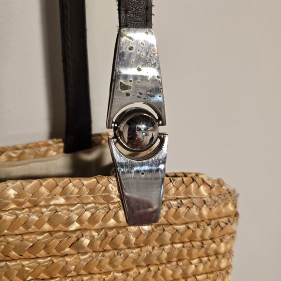 Vintage Boho Wheat Straw Yellow Rattan Lined Shoulder Bag Purse 90s Cottage Vtg - Picture 3 of 12